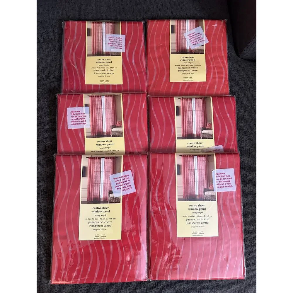 Pier1 Imports Set of 6 Centro Sheer Window Curtain Panels Red Luxury Length NEW